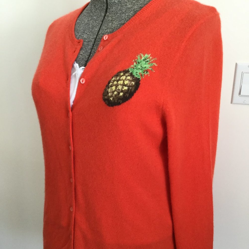 J.Crew NWOT XL Cashmere  Pineapple 3/4 Slve Cardi